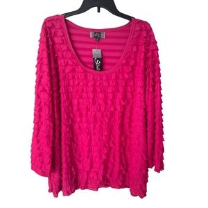 Slinky brand hot pink eyelash ruffled top size 3x NWT